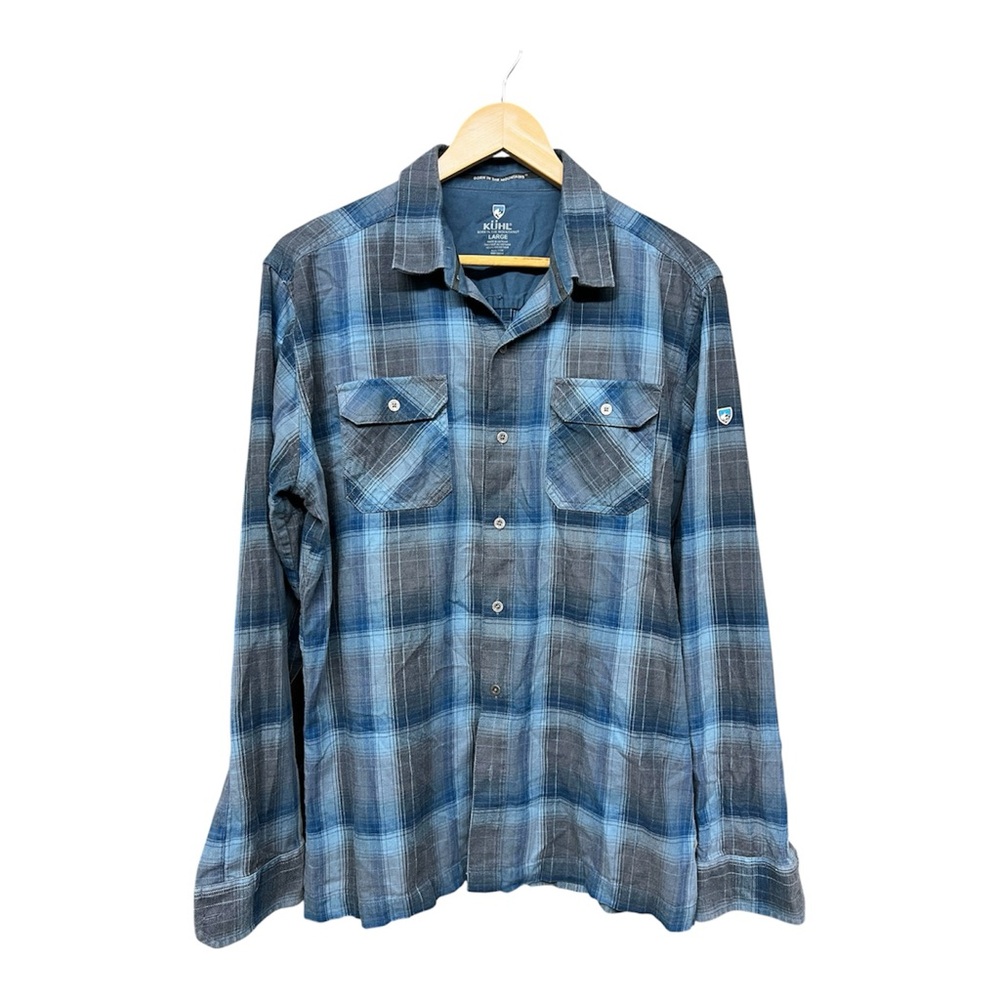 Kuhl Men Blue Plaid Button Down Shirt Size Large Outdoor Travel Casual - Picture 1 of 5